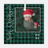 初めてのクリスマスの赤ちゃんの出生統計＆写真 ガラスオーナメント (裏面)