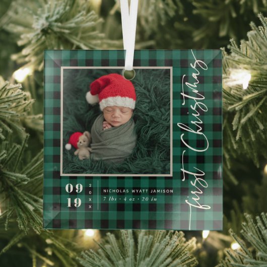 初めてのクリスマスの赤ちゃんの出生統計＆写真 ガラスオーナメント (インサイチュ)