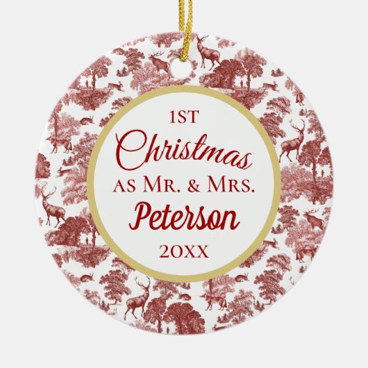 初めてのクリスマスの赤トイルディアセラミック夫妻 セラミックオーナメント (正面)