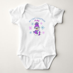 初めてのクリスマスの雪だるまスノーフレークベビーTシャツ ベビーボディスーツ