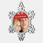 初めてのクリスマスの雪片の休日 スノーフレークピューターオーナメント (右)