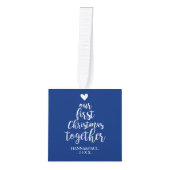 初めてのクリスマスの青い銀製の写真の立方体のオーナメント キューブオーナメント (正面)