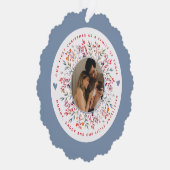 初めてのクリスマスの3つの埃っぽい青い写真の家族 オーナメントカード (右)