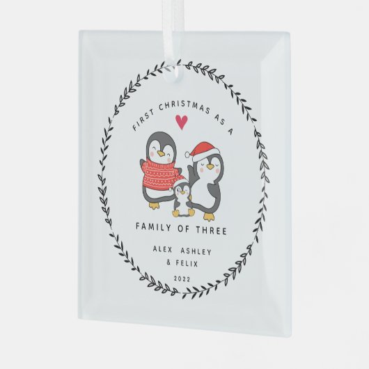 初めてのクリスマスの3ペンギン科 ガラスオーナメント (正面左)