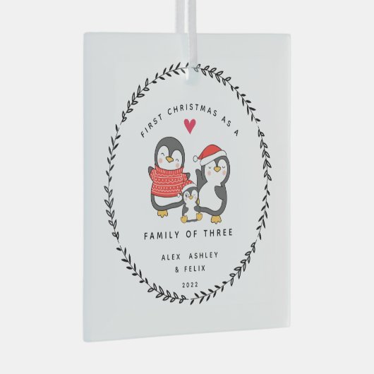 初めてのクリスマスの3ペンギン科 ガラスオーナメント (正面右)