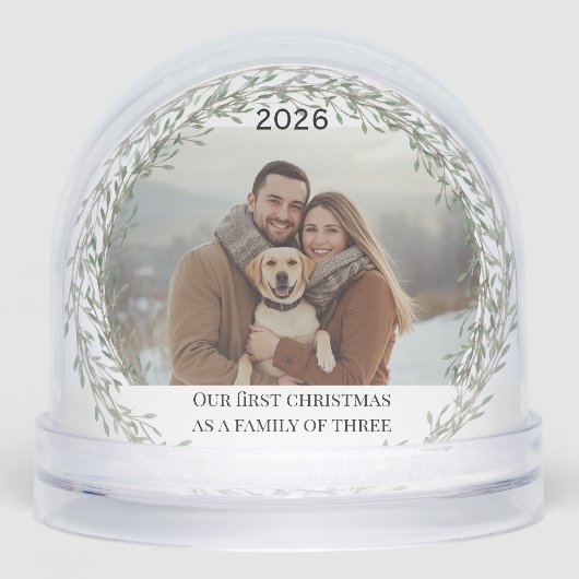 初めてのクリスマスの3人の新しい子犬の写真家族 (正面)