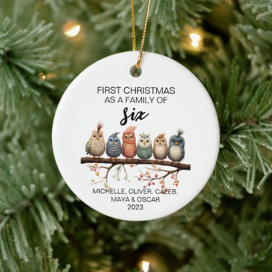 初めてのクリスマスの6人家族の鳥 セラミックオーナメント (ツリー)
