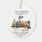 初めてのクリスマスの6人家族の鳥 セラミックオーナメント (左)