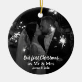 初めてのクリスマスのMr. & Mrs. Script Photo セラミックオーナメント (正面)