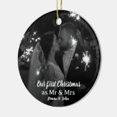 初めてのクリスマスのMr. & Mrs. Script Photo セラミックオーナメント (左)