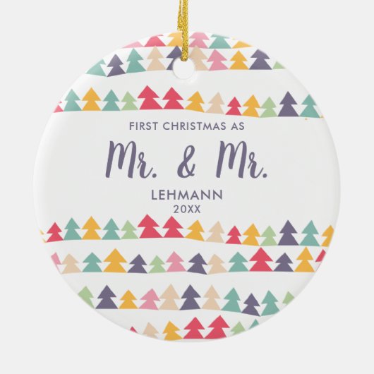 初めてのクリスマスはクリスマスの木パーソナライズされた々さん セラミックオーナメント (裏面)