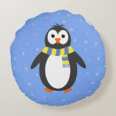 初めてのクリスマスはテキストを両面ブルーでペンギン ラウンドクッション (裏面)