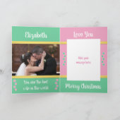 初めてのクリスマスはピンクと緑の写真とミセス カード (内部)