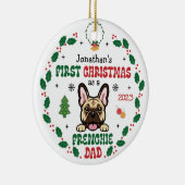 初めてのクリスマスはフランスのブルドッグパパ セラミックオーナメント (右)