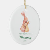 初めてのクリスマスはママベビーバニーパーソナライズされた セラミックオーナメント (右)