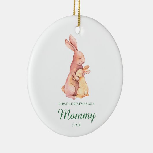 初めてのクリスマスはママベビーバニーパーソナライズされた セラミックオーナメント (右)