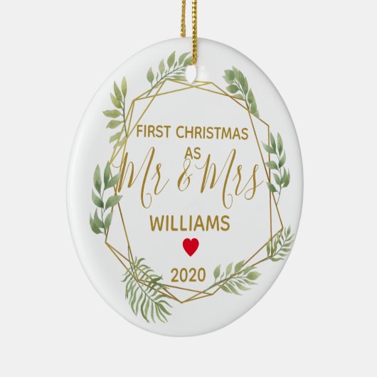 初めてのクリスマスはミスターとミセス結婚の写真 セラミックオーナメント (右)