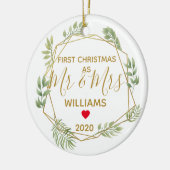 初めてのクリスマスはミスターとミセス結婚の写真 セラミックオーナメント (左)
