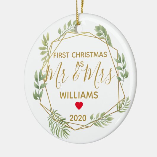 初めてのクリスマスはミスターとミセス結婚の写真 セラミックオーナメント (左)