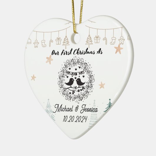 初めてのクリスマスはミスター・アンド・ミセス・オーナメントの新婚ギフト セラミックオーナメント (左)