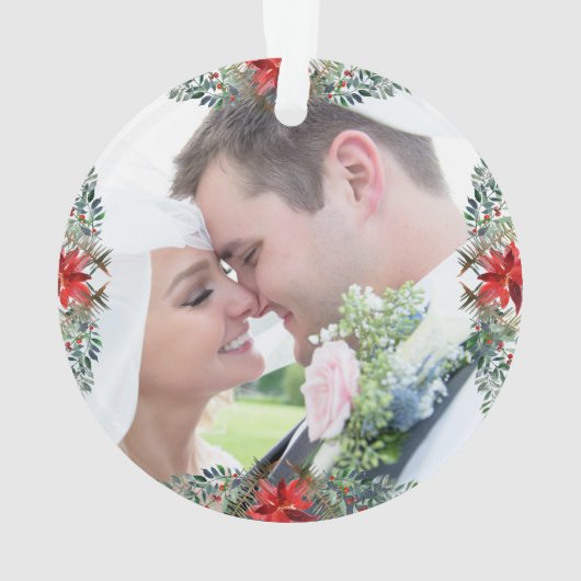 初めてのクリスマスはミスター・アンド・ミセス・フローラの写真エレガント オーナメント (裏面)
