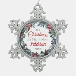 初めてのクリスマスはミスター・アンド・ミセス・ベリーリース スノーフレークピューターオーナメント