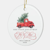 初めてのクリスマスはミスター・アンド・ミセス・ヴィンテージ・レッド・トラック セラミックオーナメント (左)