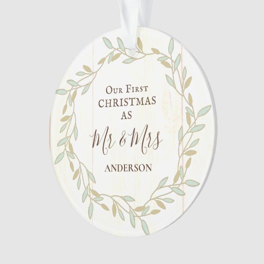 初めてのクリスマスはミスター・アンド・ミセス・引用文感動的 オーナメント (正面)