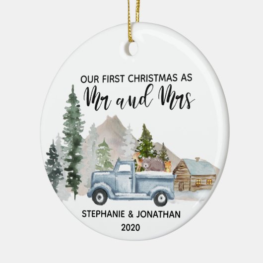 初めてのクリスマスはミセス・トラック素朴 セラミックオーナメント (左)