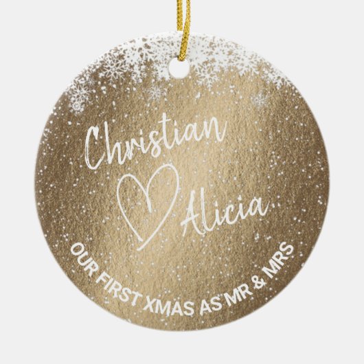 初めてのクリスマスはミセス・金ゴールドオーナメント セラミックオーナメント (正面)