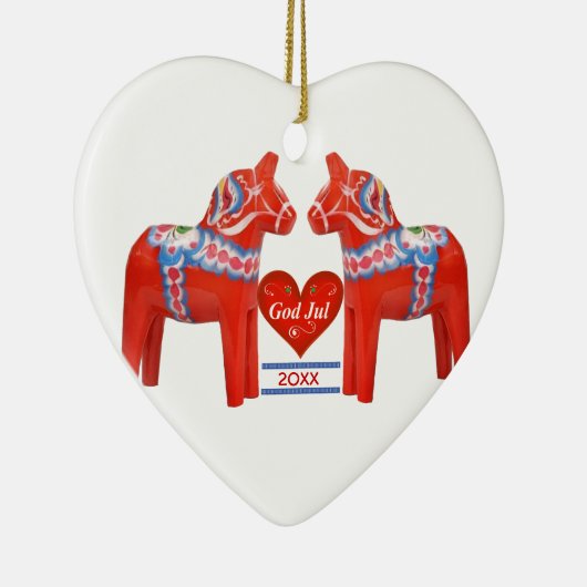 初めてのクリスマスは一緒にスウェーデン人のDalaの馬に日付を記入しました セラミックオーナメント (右)