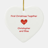 初めてのクリスマスは一緒にスウェーデン人のDalaの馬に日付を記入しました セラミックオーナメント (裏面)