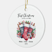 初めてのクリスマスは三つのストッキングの家族 セラミックオーナメント (左)