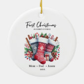 初めてのクリスマスは三つのストッキングの家族 セラミックオーナメント (裏面)