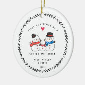 初めてのクリスマスは三つの雪だるまの家族として セラミックオーナメント (左)