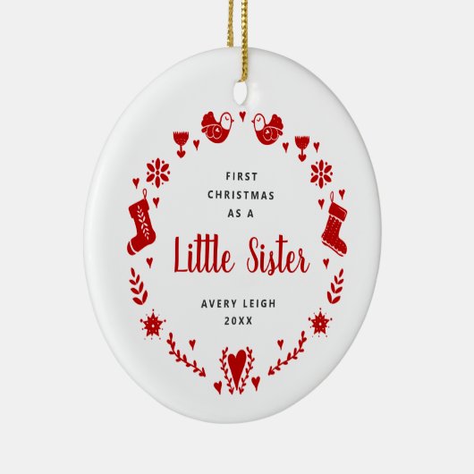 初めてのクリスマスは妹の名パーソナライズされた前 セラミックオーナメント (右)