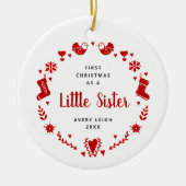 初めてのクリスマスは妹の名パーソナライズされた前 セラミックオーナメント (正面)