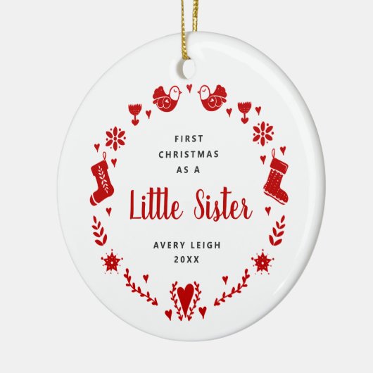 初めてのクリスマスは妹の名パーソナライズされた前 セラミックオーナメント (左)