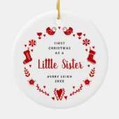 初めてのクリスマスは妹の名パーソナライズされた前 セラミックオーナメント (裏面)