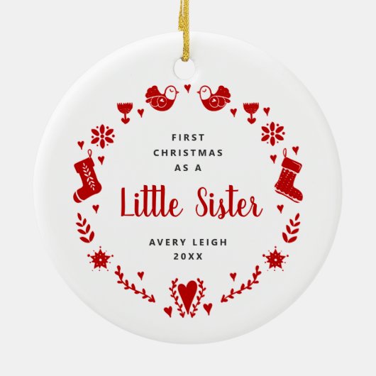 初めてのクリスマスは妹の名パーソナライズされた前 セラミックオーナメント (裏面)