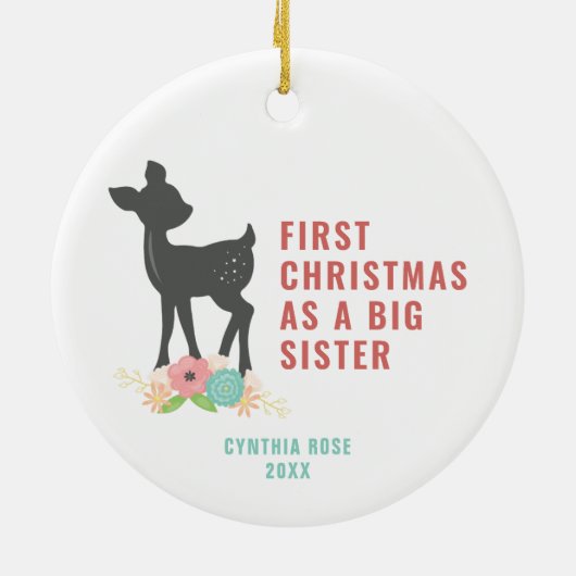 初めてのクリスマスは姉の子鹿パーソナライズされただ セラミックオーナメント (裏面)