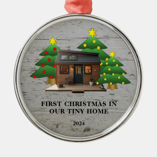 初めてのクリスマスは我々の小さな家の田舎の メタルオーナメント (正面)