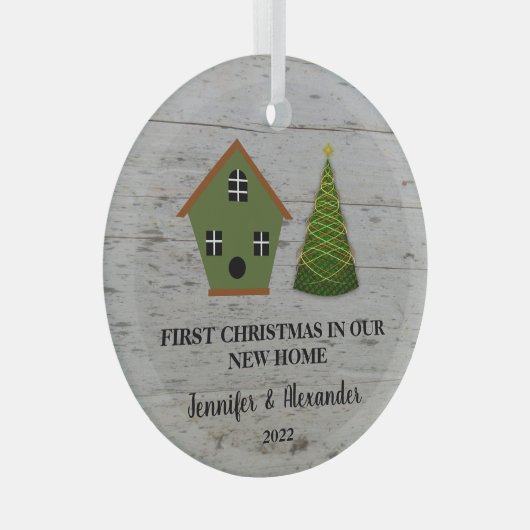 初めてのクリスマスは我々の新しいホームウッドバードハウス ガラスオーナメント (正面右)