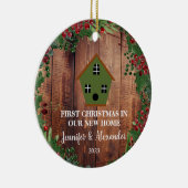 初めてのクリスマスは我々の新しいホームウッドバードハウス セラミックオーナメント (右)