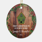 初めてのクリスマスは我々の新しいホームウッドバードハウス セラミックオーナメント (左)