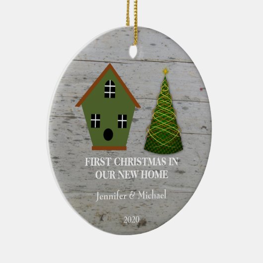 初めてのクリスマスは我々の新しいホームウッドバードハウス セラミックオーナメント (右)
