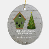 初めてのクリスマスは我々の新しいホームウッドバードハウス セラミックオーナメント (左)