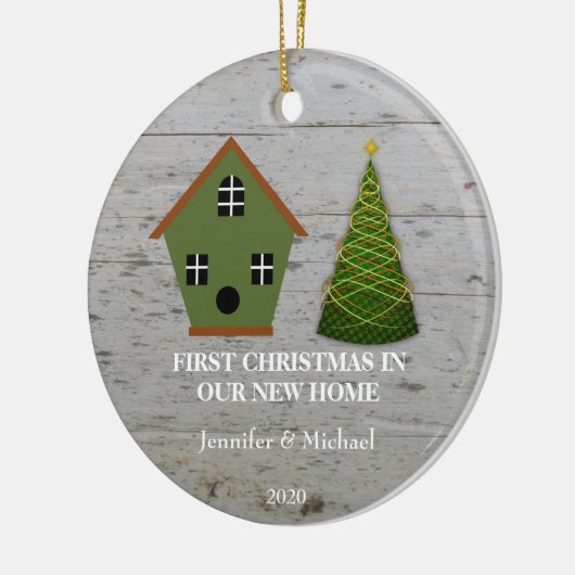 初めてのクリスマスは我々の新しいホームウッドバードハウス セラミックオーナメント (左)