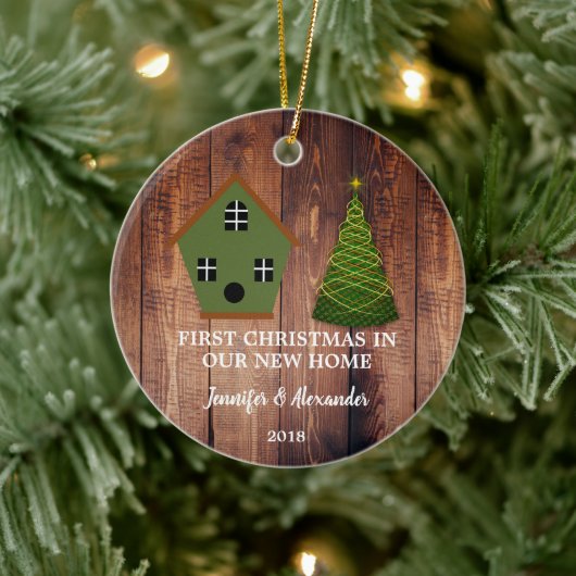 初めてのクリスマスは我々の新しいホームウッドバードハウス セラミックオーナメント (ツリー)