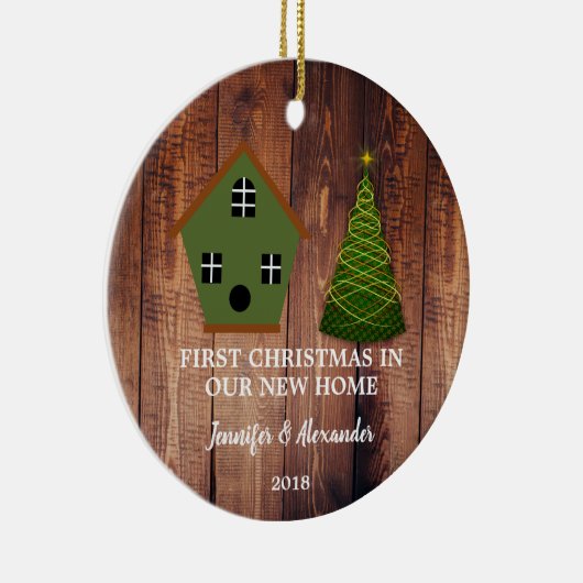 初めてのクリスマスは我々の新しいホームウッドバードハウス セラミックオーナメント (右)